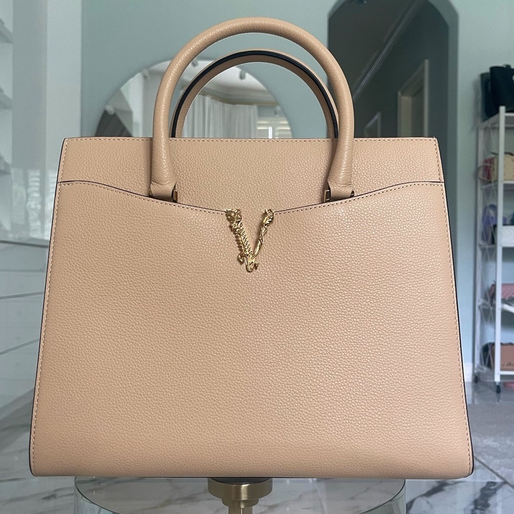 NWT Versace Grained Calfskin Large Virtus Top Handle Bag